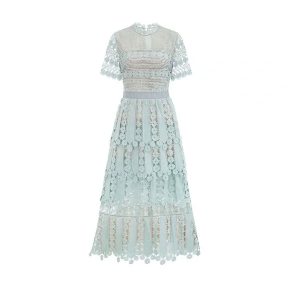 Elegant Lace Maxi Dress in Soft Icy Mint Color - Picture 2 of 15